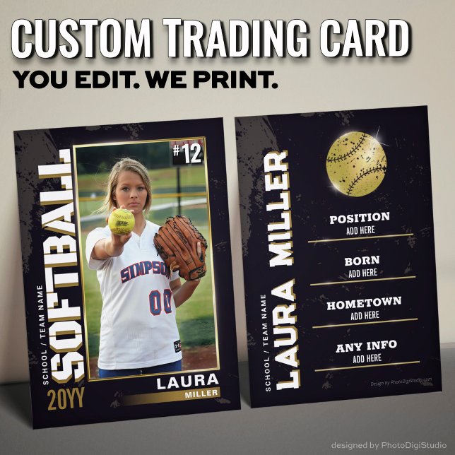 Tarjeta de Negociación de Softbol Tarjeta de Jugad (Custom Softball Trading Card, Gold Player Card)