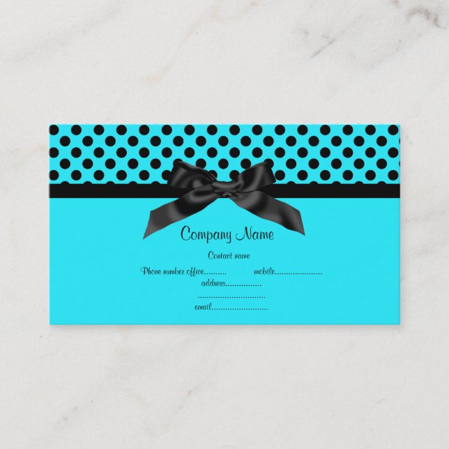 TARJETA DE NEGOCIO AQUA BLUE POLKA DOT BOW 2 (Anverso)