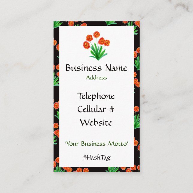 Tarjeta De Negocio Con Flores Negrita Y Bonito (Anverso)