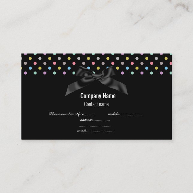 TARJETA DE NEGOCIO DE BOW de Black Pastel (Anverso)