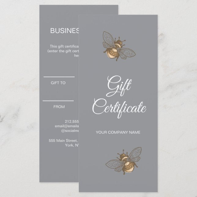Tarjeta de negocio de certificado de regalo gris m (Anverso / Reverso)