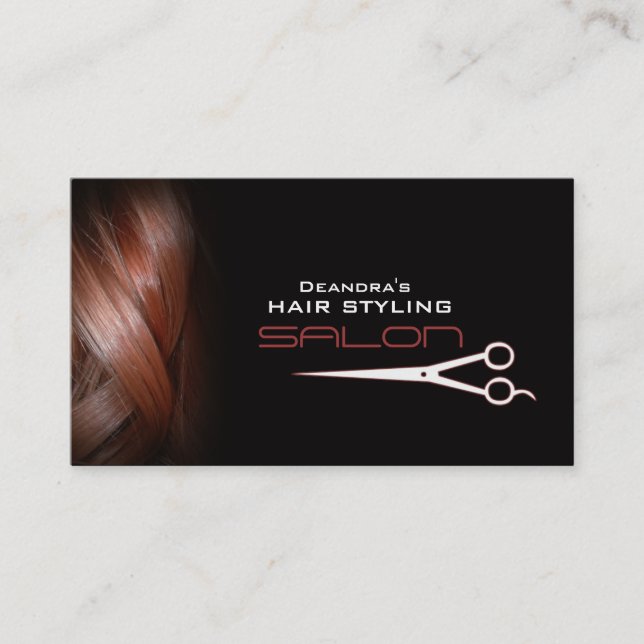 Tarjeta de Negocio de Cita de Salón de Cabello Roj (Anverso)