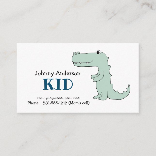 Tarjeta De Negocio De Dinosaurio Infantil Para Pla (Anverso)