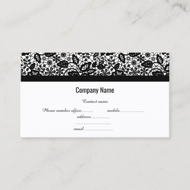 TARJETA DE NEGOCIO DE LA EMPRESA BLANCA BLACK LACE (Anverso)