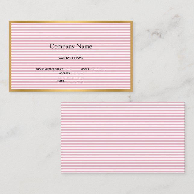 TARJETA DE NEGOCIO DE ORO LUXE PINK WHITE STRIPE (Anverso / Reverso)