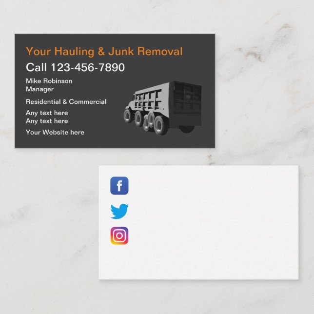 Tarjeta De Negocio De Servicios De Envío Y Elimina (Anverso / Reverso)