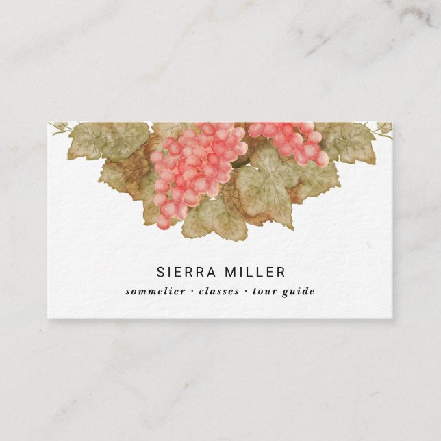 tarjeta de negocio de sumiller de uvas rojas (Anverso)