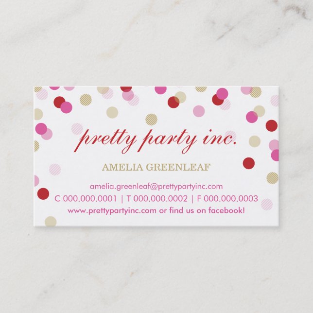 TARJETA DE NEGOCIO :: elegante confetti color rosa (Anverso)