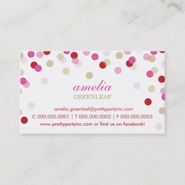 TARJETA DE NEGOCIO :: elegante confetti color rosa (Anverso)