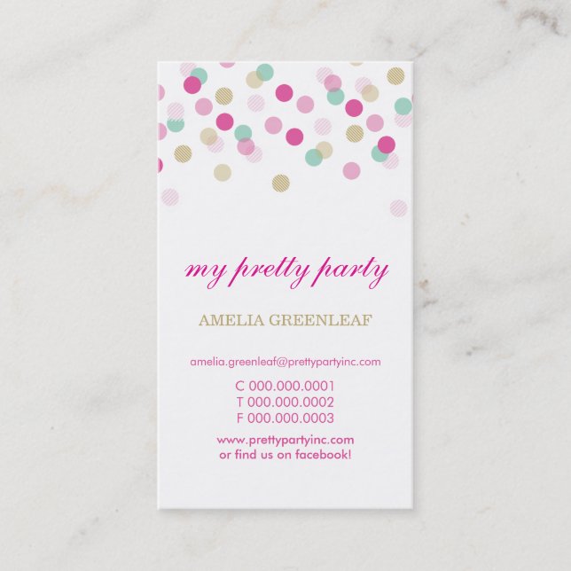 TARJETA DE NEGOCIO elegante confetti oro de menta  (Anverso)
