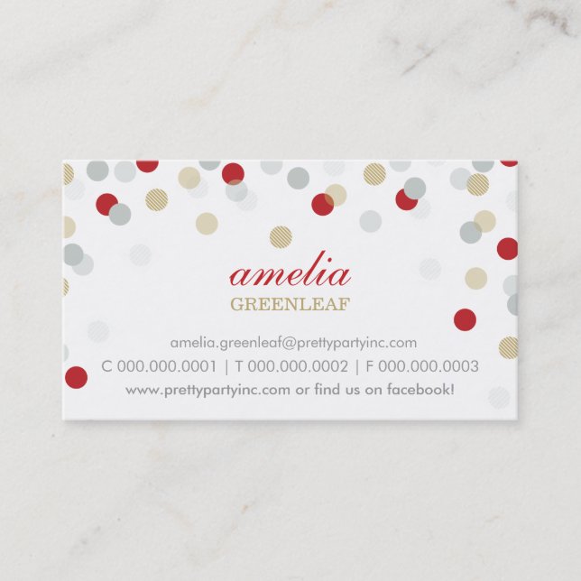 TARJETA DE NEGOCIO :: elegante confetti oro rojo p (Anverso)