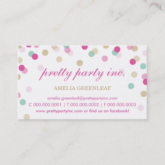 TARJETA DE NEGOCIO :: elegante confetti rosa + oro (Anverso)