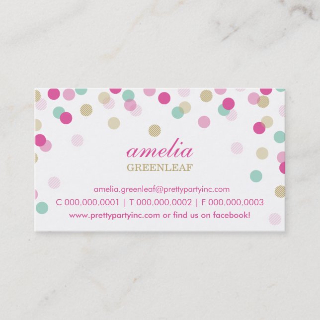 TARJETA DE NEGOCIO :: elegante confetti rosa + oro (Anverso)