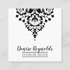TARJETA DE NEGOCIO elegante damasco blanco negro e