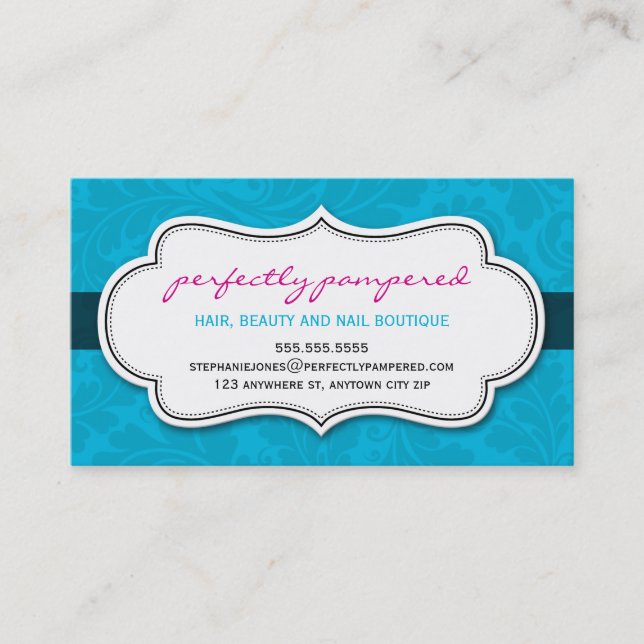 TARJETA DE NEGOCIO elegante floreciente aqua azul  (Anverso)