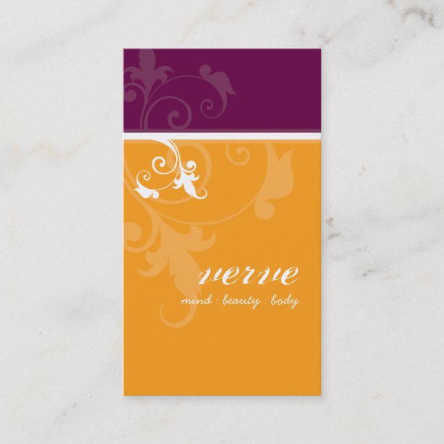 TARJETA DE NEGOCIO elegante follaje verde naranja  (Anverso)