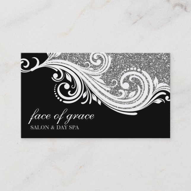 TARJETA DE NEGOCIO elegante purpurina de plata gir (Anverso)