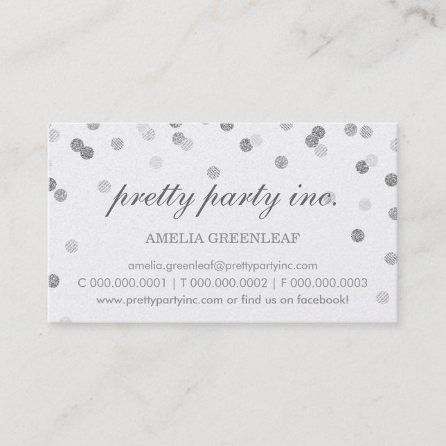 TARJETA DE NEGOCIO elegante purpurina gris platead (Anverso)
