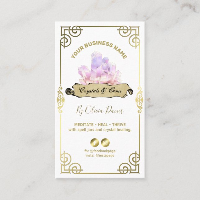 Tarjeta De Negocio Esoteric Crystal White Pink And (Anverso)