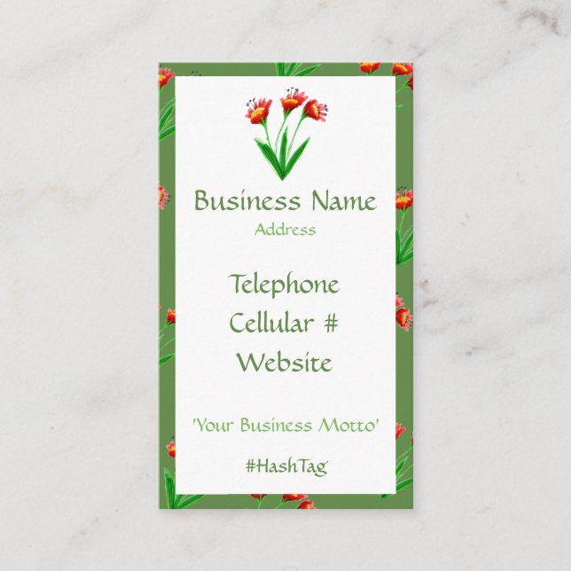 Tarjeta De Negocio Floral De Bonito Verde Y Femeni (Anverso)