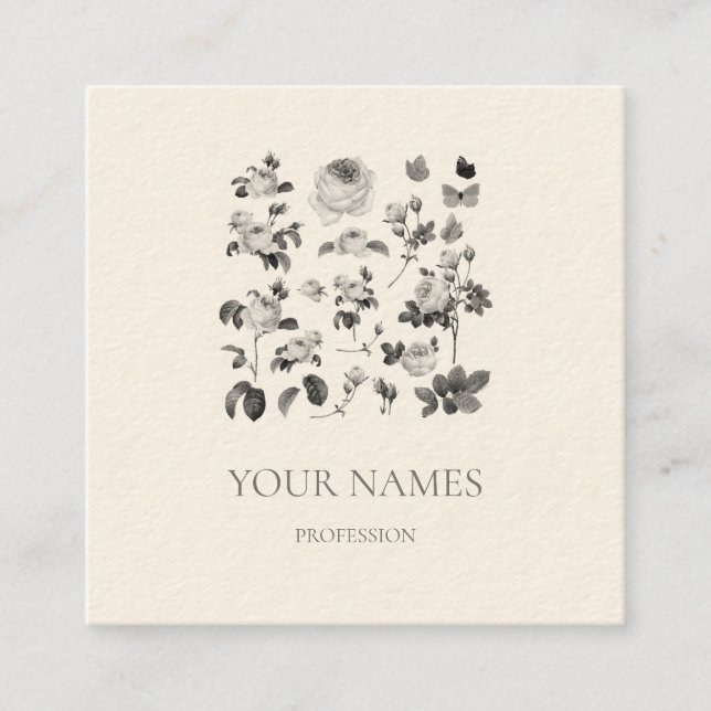 TARJETA DE NEGOCIO FLORAL DE ROSAS VINTAGE (Anverso)
