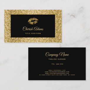 Tarjeta De Negocio Gold Purpurina Y Lips