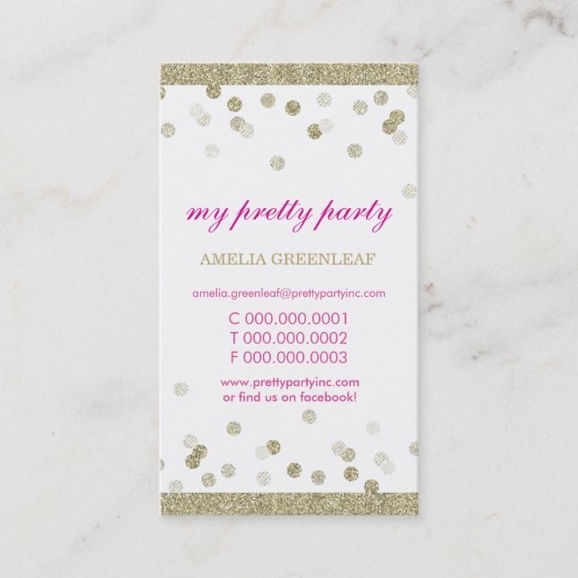 TARJETA DE NEGOCIO lindo elegante purpurina de oro (Anverso)