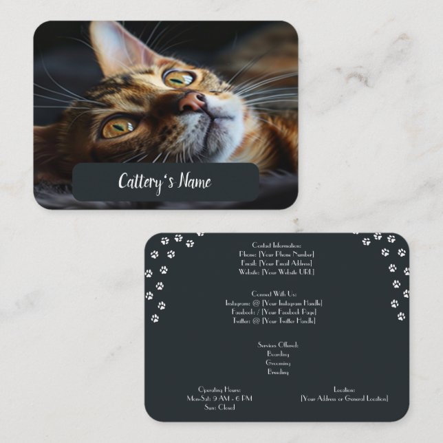 Tarjeta De Negocio Personalizada Para Gato Bengalí (Anverso / Reverso)