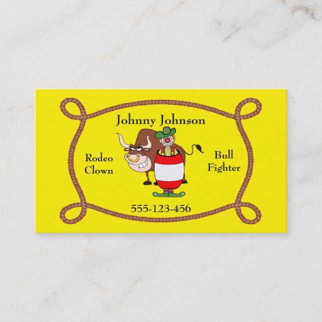 Tarjeta De Negocio Western Rodeo Clown And Bull (Anverso)