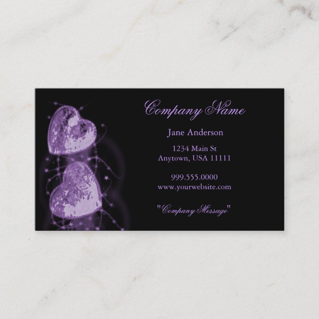 Tarjeta de negocios Amethyst Hearts (Anverso)