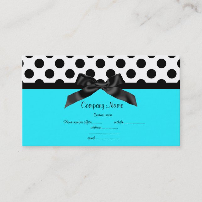 TARJETA DE NEGOCIOS AQUA BLUE WHITE POLKA DOT BOW (Anverso)