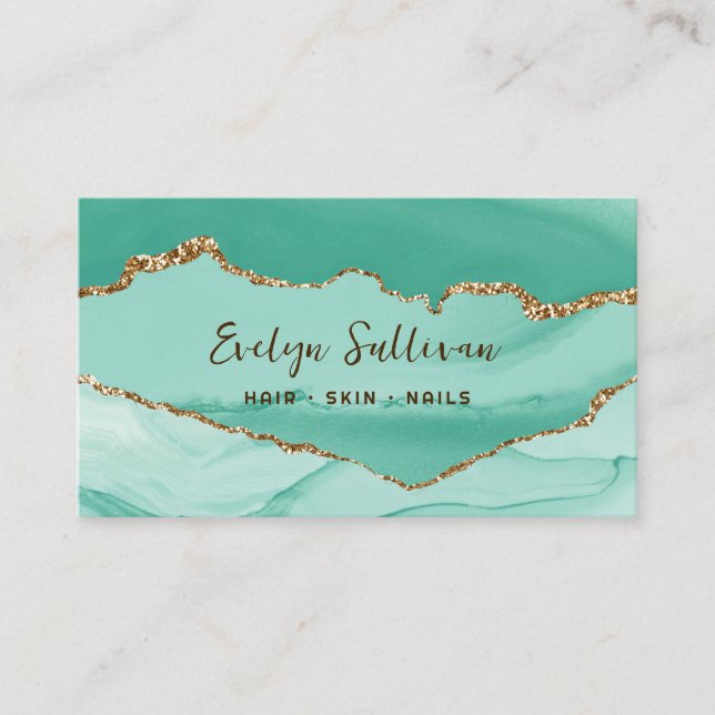 tarjeta de negocios aqua y agate de oro (Anverso)
