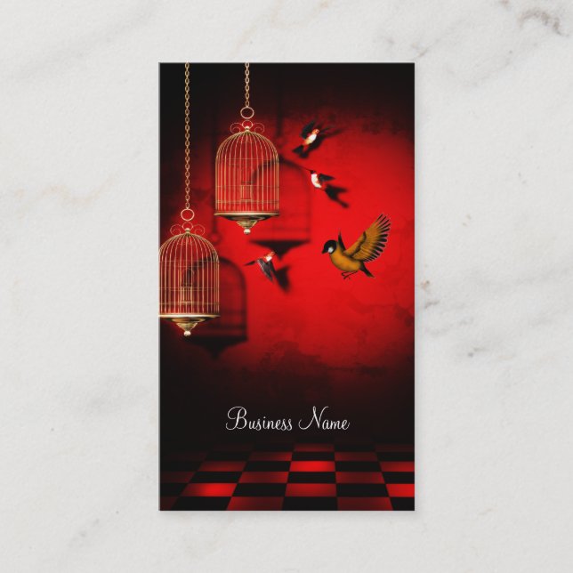 Tarjeta de Negocios Aves de la jaula dorada roja (Anverso)