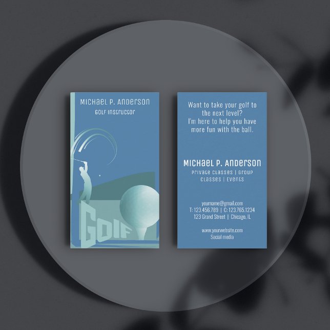 Tarjeta de negocios azul de golf para instructor d (Subido por el creador)