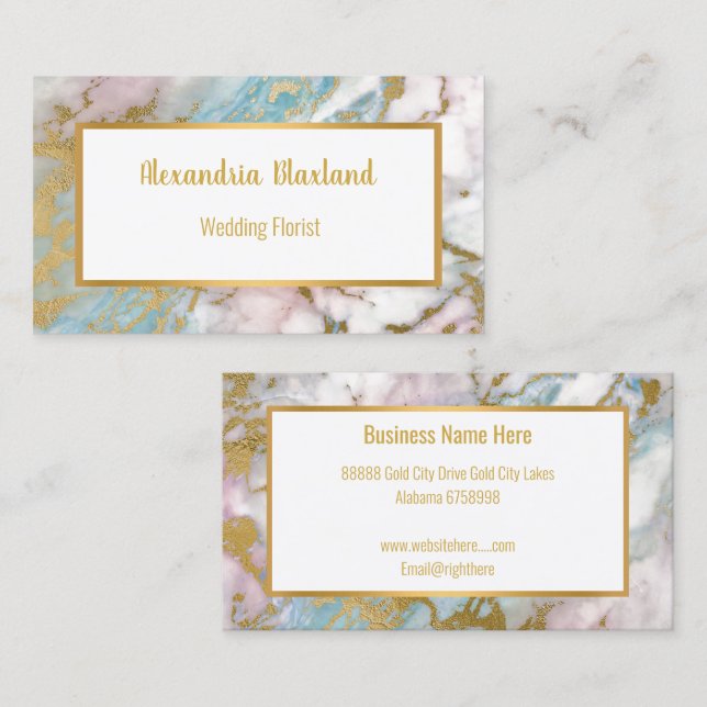 TARJETA DE NEGOCIOS BLANCA DE ORO PASTEL MARBLE AB (Anverso / Reverso)