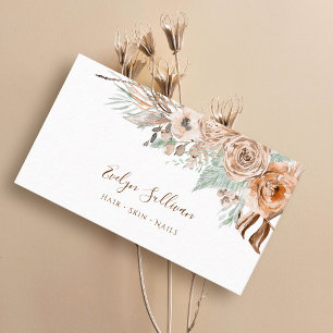 Tarjeta de negocios Boho beige y con ramo de menta