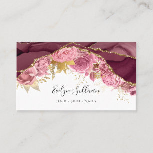 tarjeta de negocios burgundy floral agate
