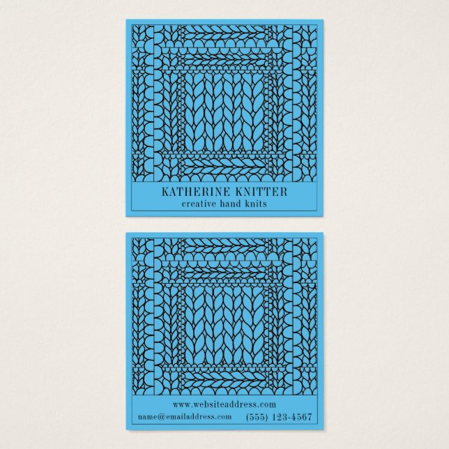 TARJETA DE NEGOCIOS CUADRADA AZUL PURL TEJER (Anverso y reverso)