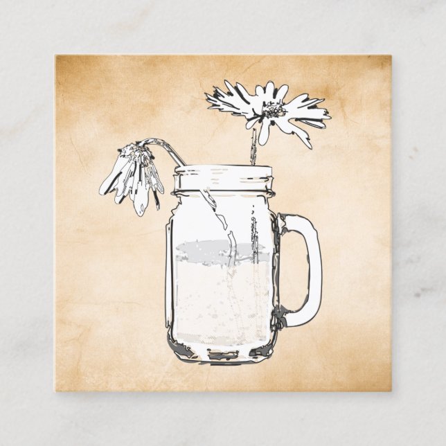 tarjeta de negocios cuadrada mason jar daisies (Anverso)