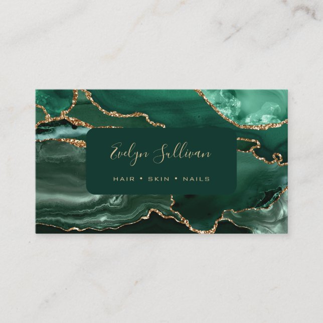 tarjeta de negocios de ágata verde esmeralda y oro (Anverso)
