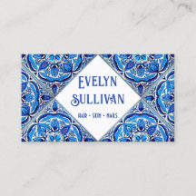 Tarjeta de negocios de azulejos mediterráneos azul