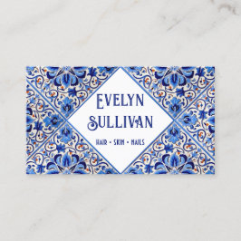 Tarjeta de negocios de azulejos mediterráneos azul