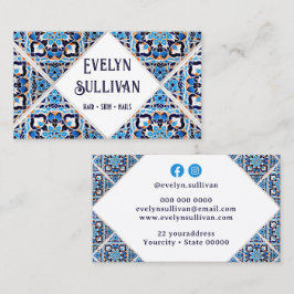 Tarjeta de negocios de azulejos mediterráneos azul