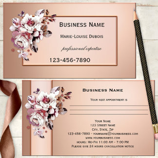Tarjeta de Negocios de Cita Floral Rosa Dorado Chi