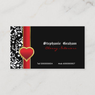 Tarjeta de negocios de corazón rojo de damasco bla