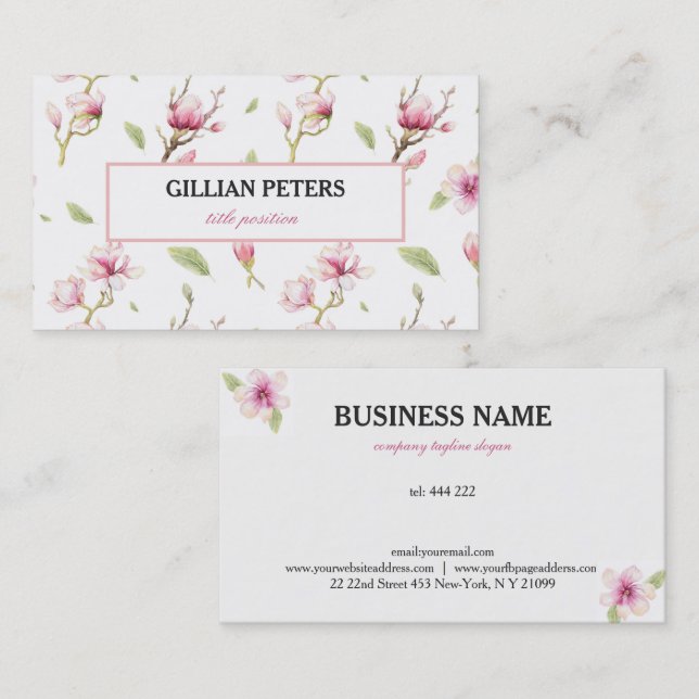 Tarjeta De Negocios De Flores Blancas Y Rosa (Anverso / Reverso)
