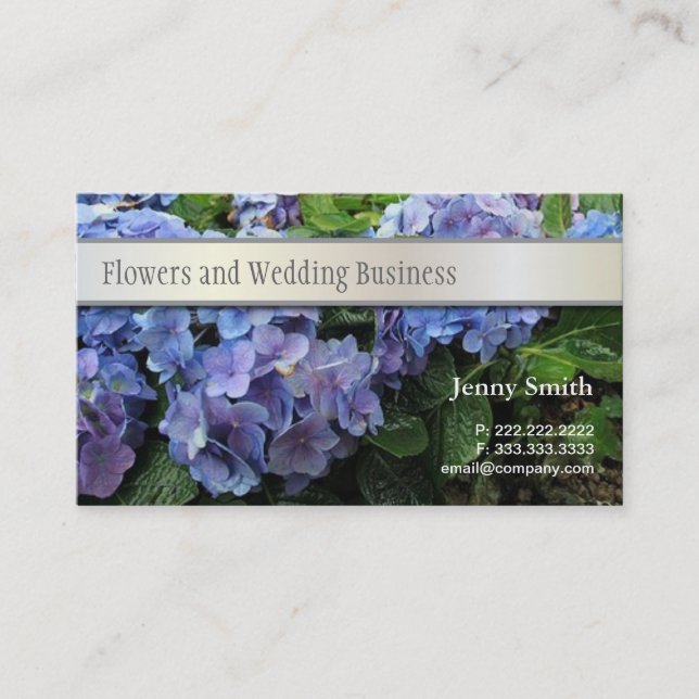 Tarjeta de negocios de flores de hidrangea azul (Anverso)