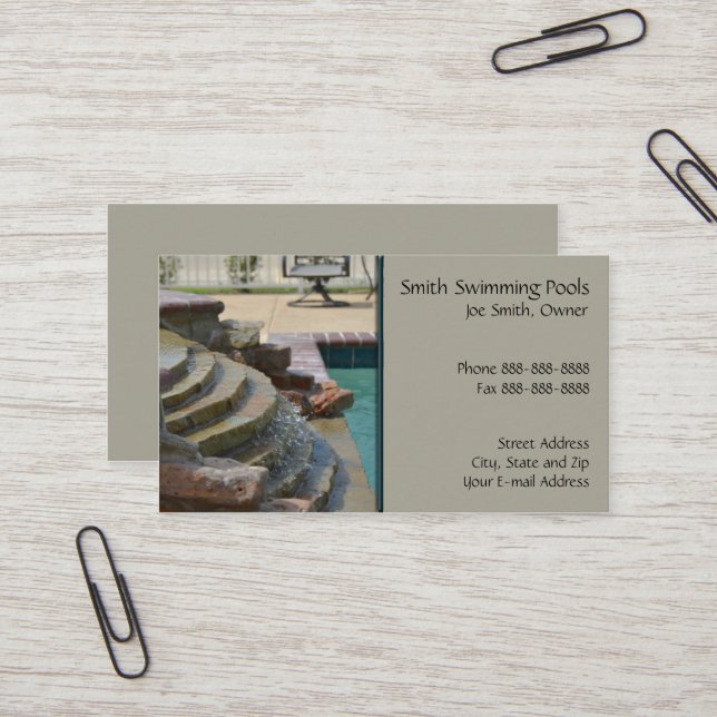 Tarjeta De Negocios De La Piscina (Anverso/Reverso In Situ)
