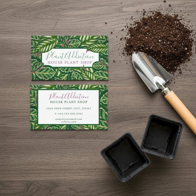 Tarjeta de negocios de la tienda de plantas de la  (Jungle house plant shop business card.)