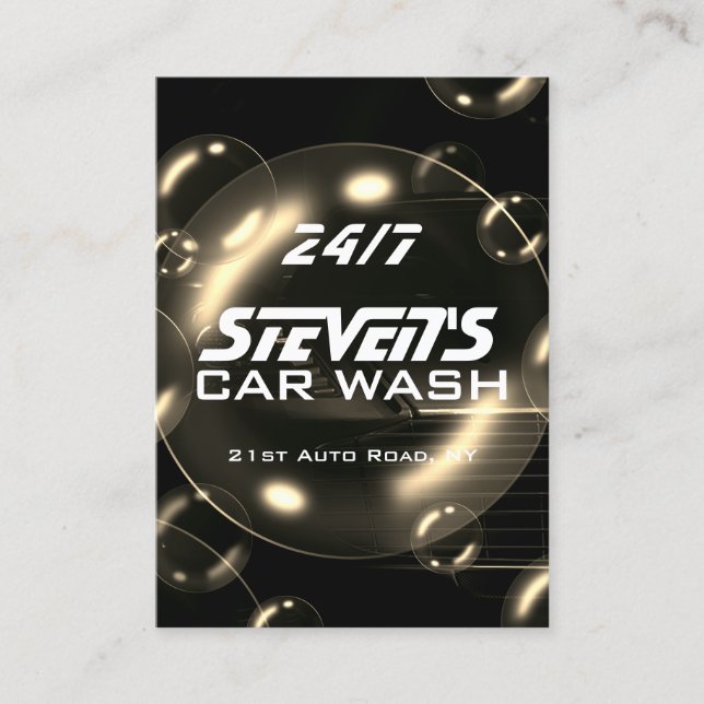 Tarjeta de negocios de lavado de coches con burbuj (Anverso)